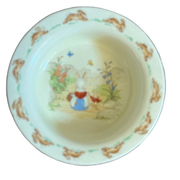 Vintage bunnykins thick walled bowl bunnies walking down path - Picture 3 of 8